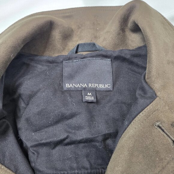 Banana Republic Mens Size Medium Vegan Suede Shirt Jacket Military Green Pocket - Picture 7 of 10